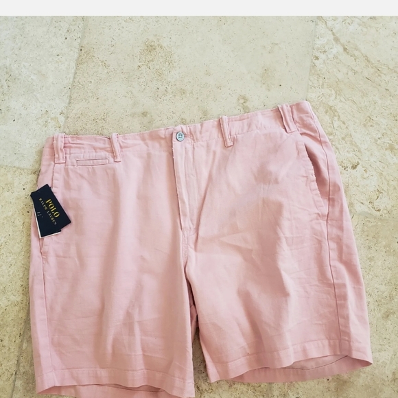 POLO RALPH LAUREN MEN'S STRAIGHT FIT FLAT FRONT 7" INSEAM PINK SHORTS 40 $98 NWT - Picture 1 of 8